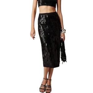 J.Crew Collection Black Sequin Fringe Midi Skirt XS NWT Party Holiday